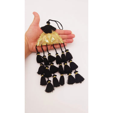 Gold Hand Embroidered Black Tassels Latkans, Tiered Tassels, Boho Chic Tassels
